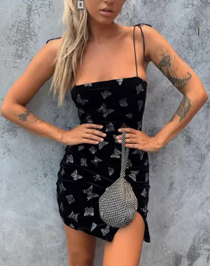 Verso Dress in Black with Glitter Butterfly