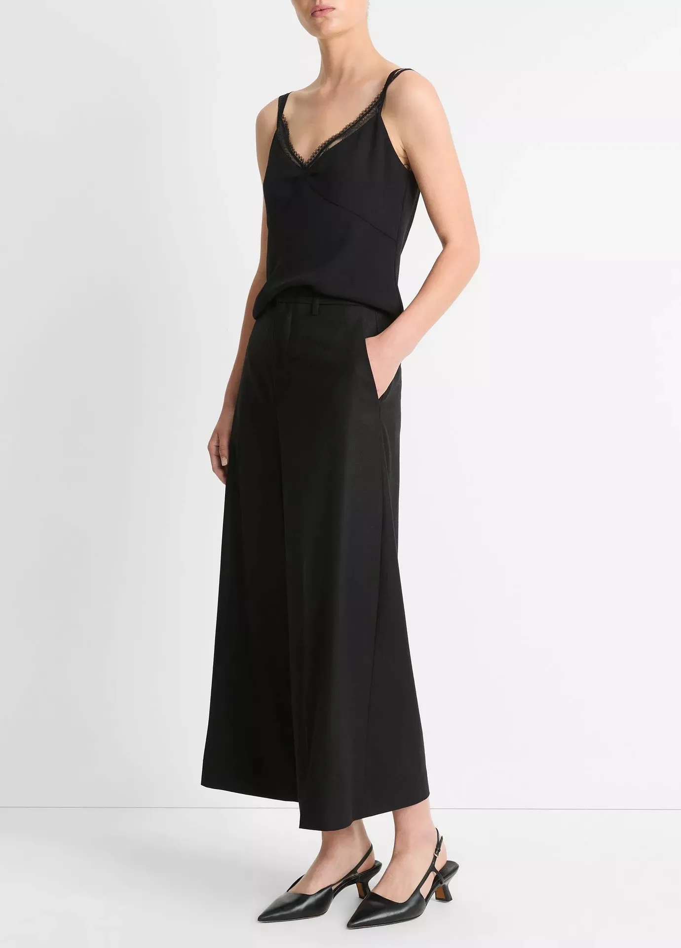 Vince Mid Rise Brushed Flannel Culotte Black