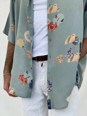Vintage Citron Printed Silk Shirt - L