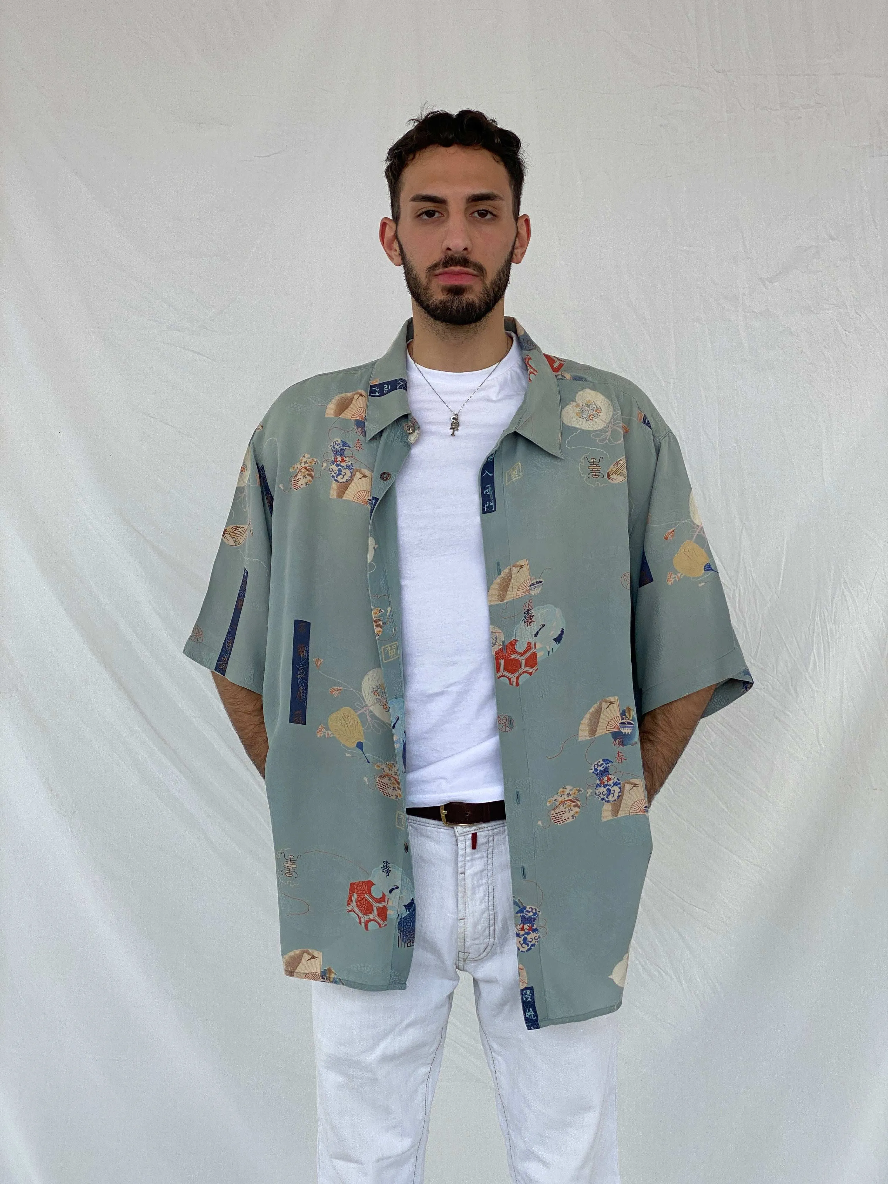 Vintage Citron Printed Silk Shirt - L
