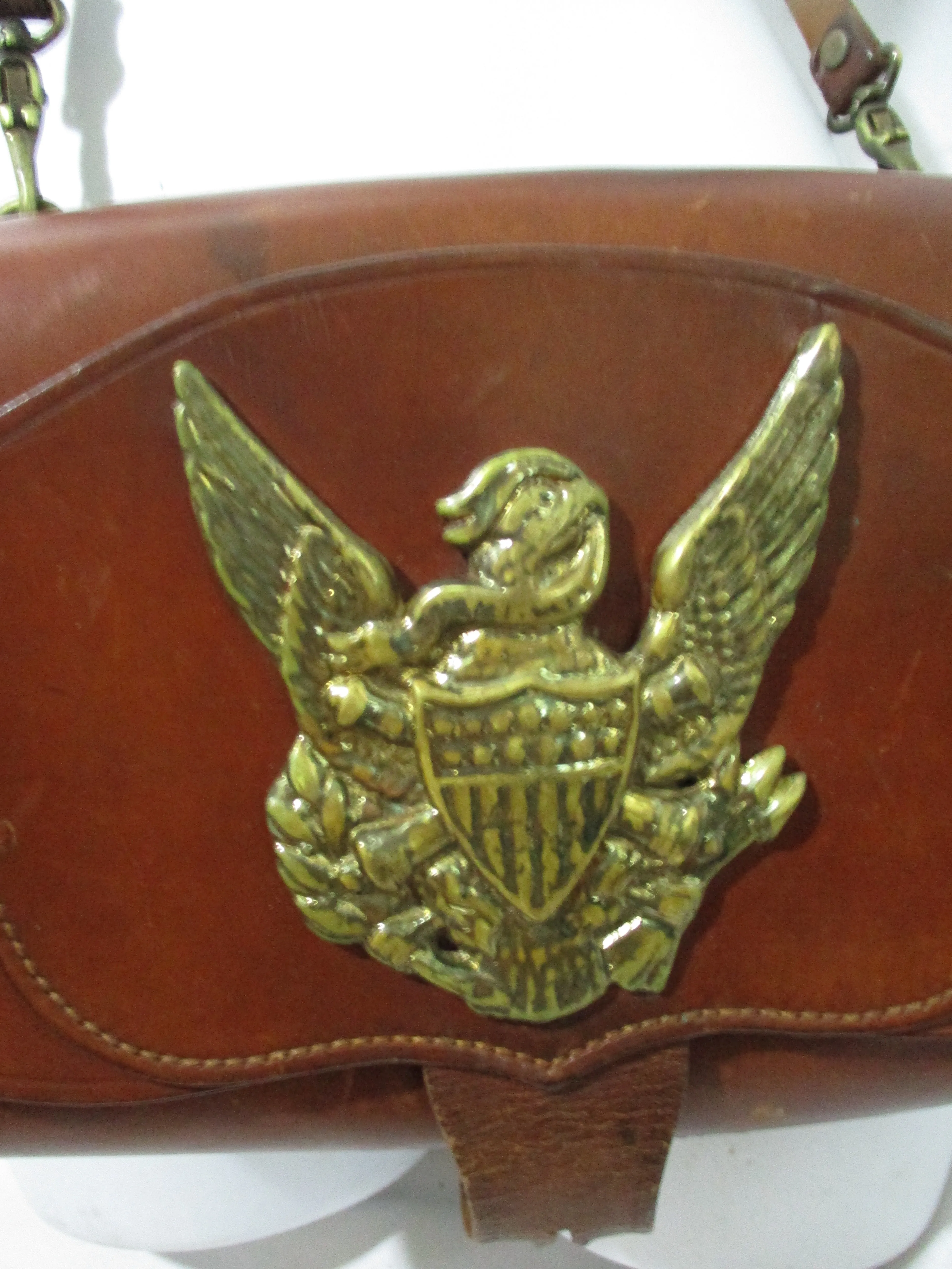 Vintage Leather BRASS EAGLE Crossbody Purse Satchel Flap Bag