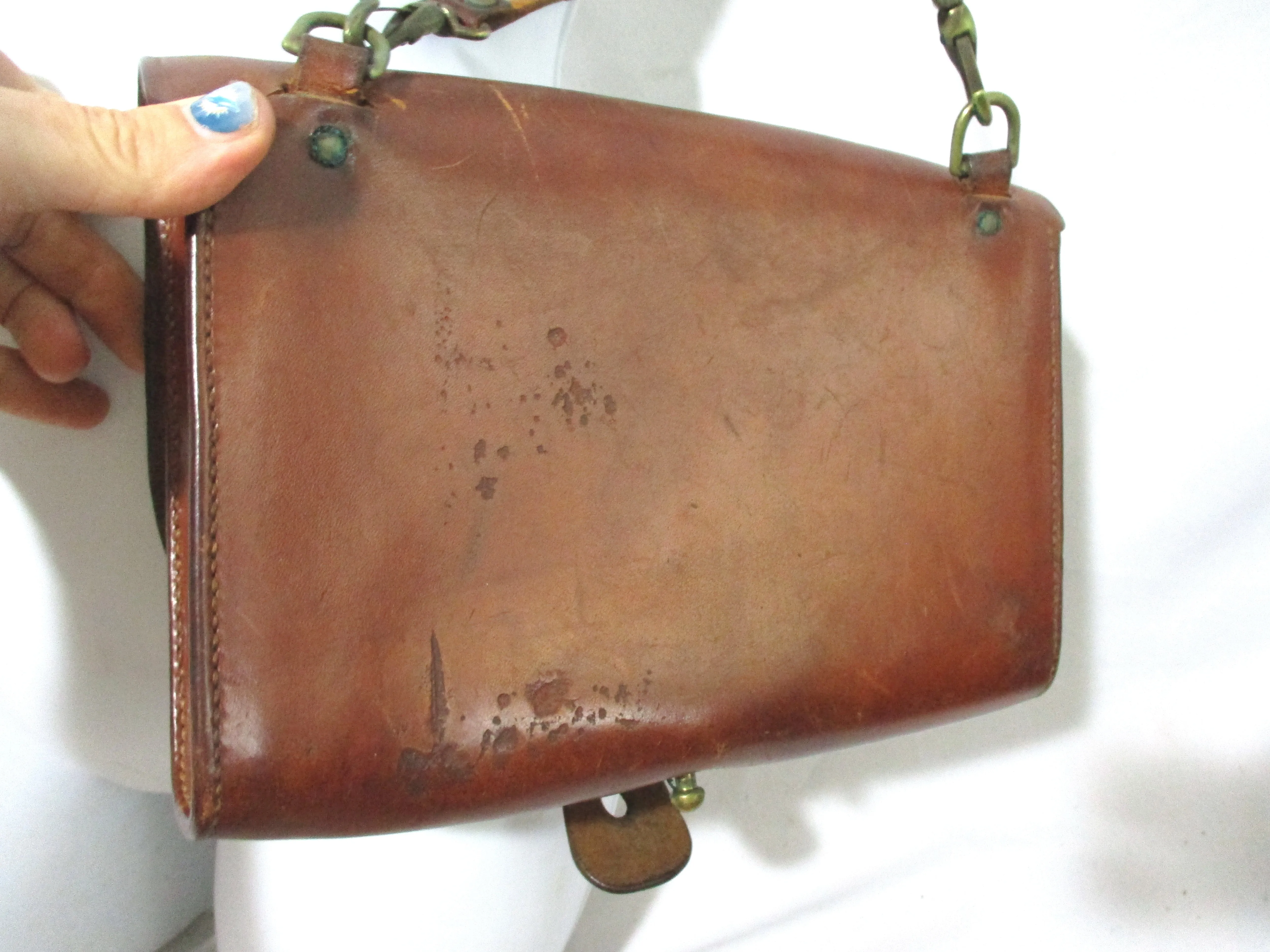 Vintage Leather BRASS EAGLE Crossbody Purse Satchel Flap Bag
