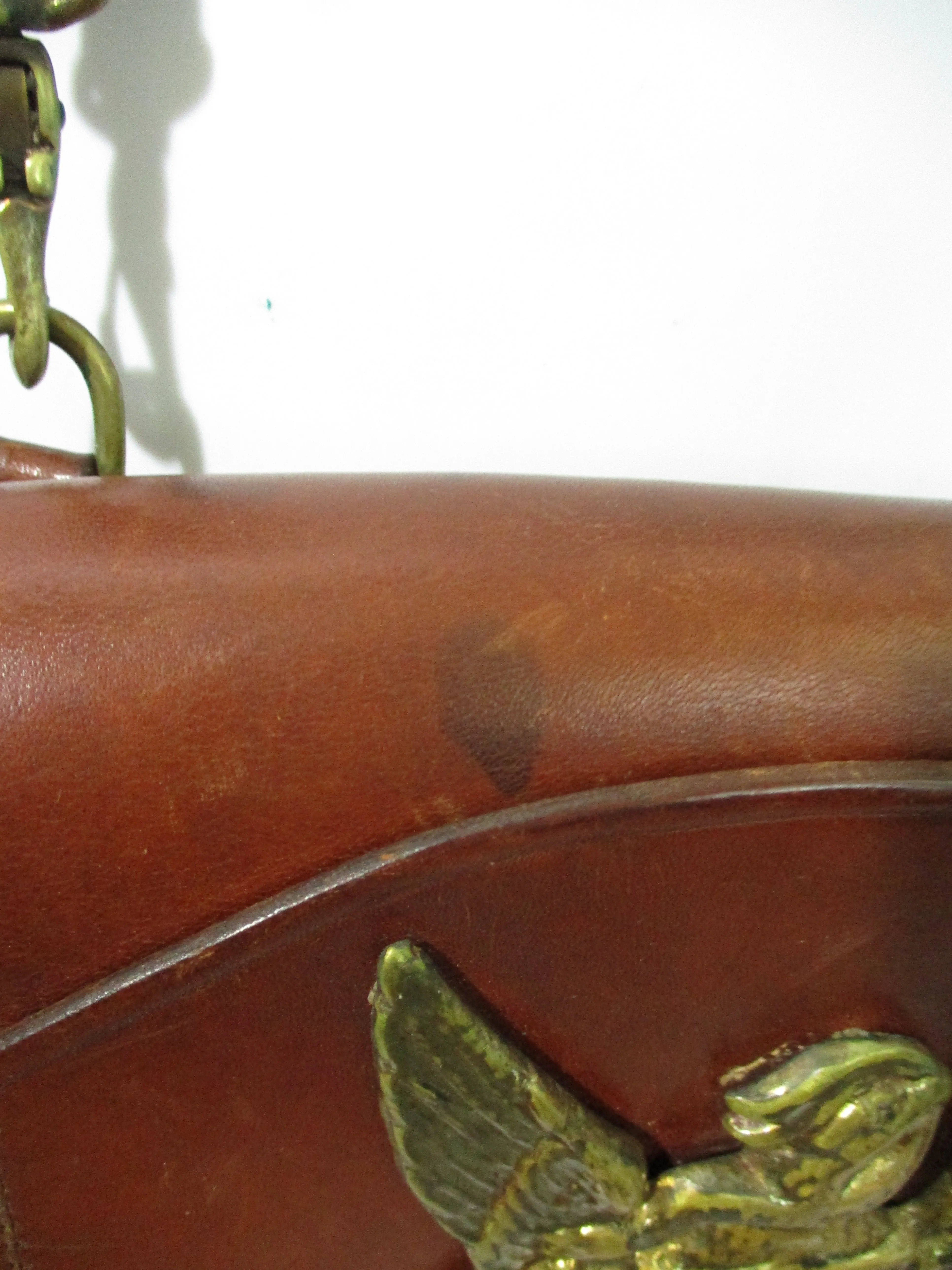 Vintage Leather BRASS EAGLE Crossbody Purse Satchel Flap Bag