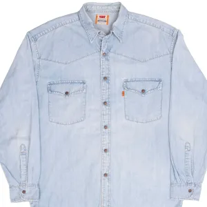 VINTAGE LEVIS DENIM BLUE WESTERN POCKET SHIRT ORANGE TAB 1990S SIZE LARGE