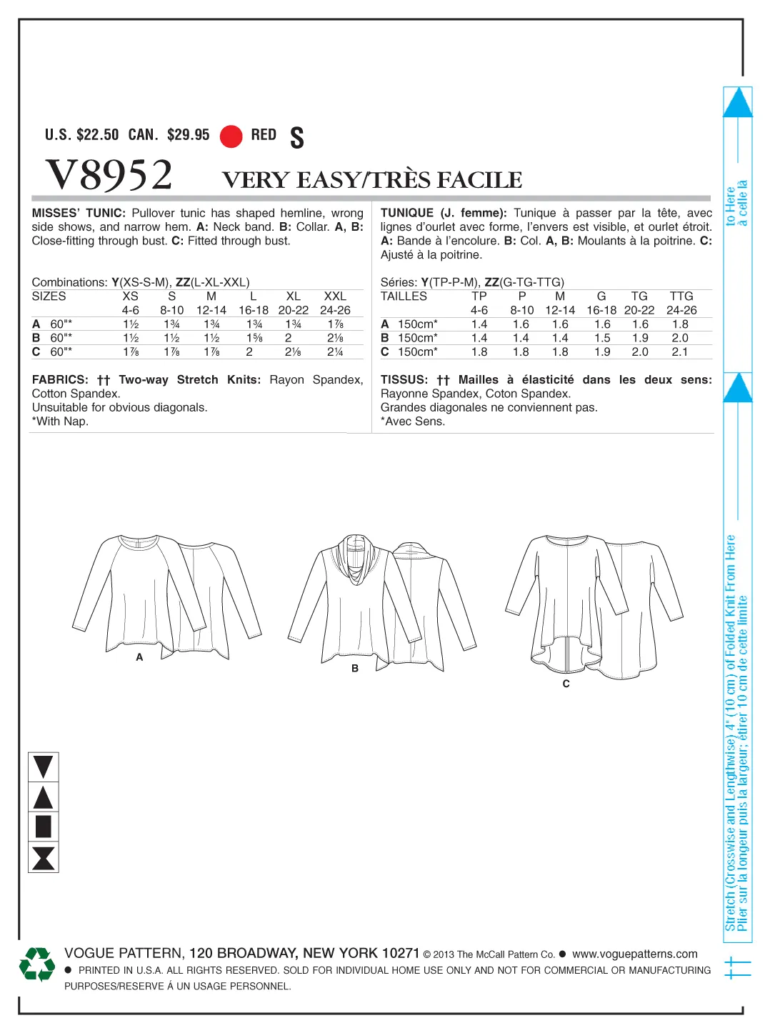 Vogue Pattern 8952 Misses' tunic