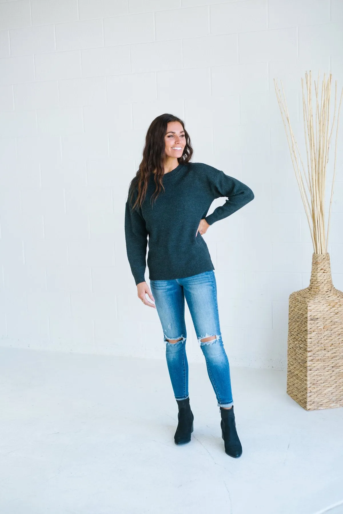 Waffle Knit Boyfriend Sweater
