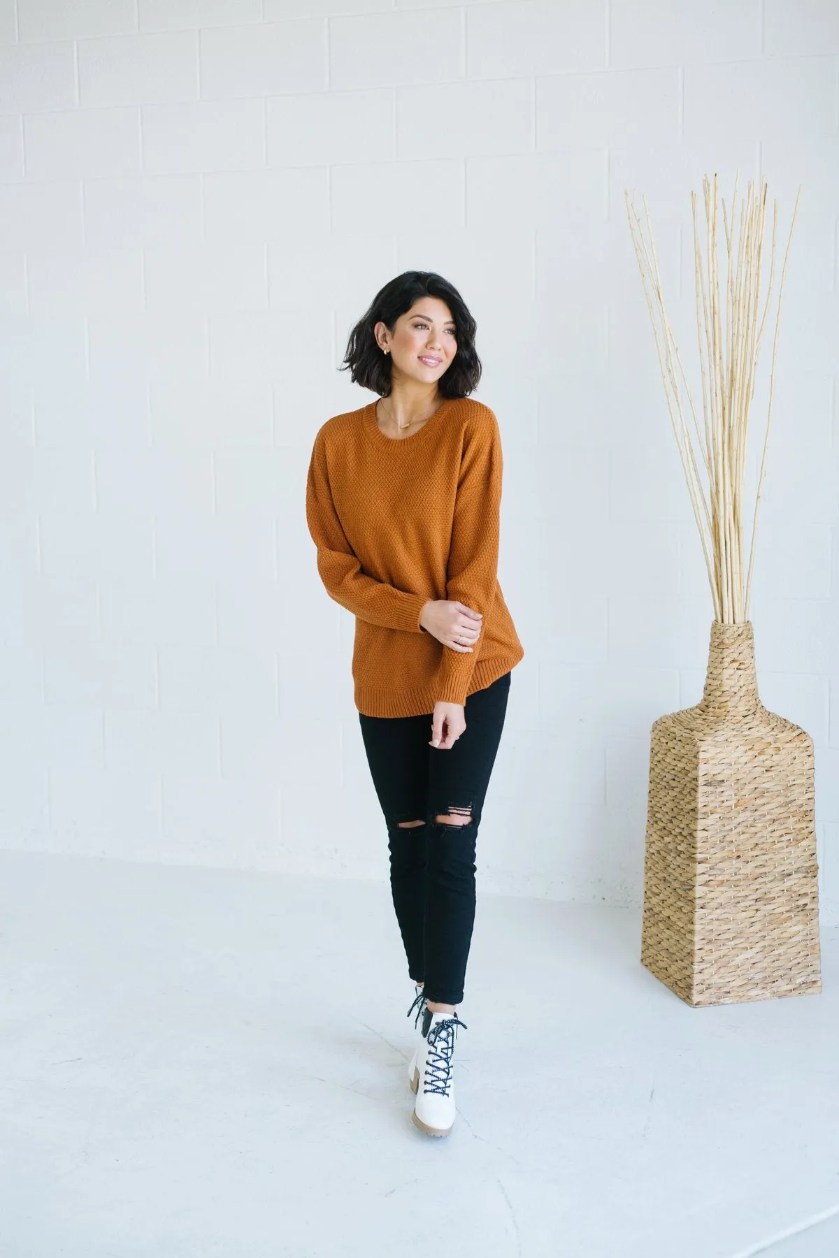 Waffle Knit Boyfriend Sweater