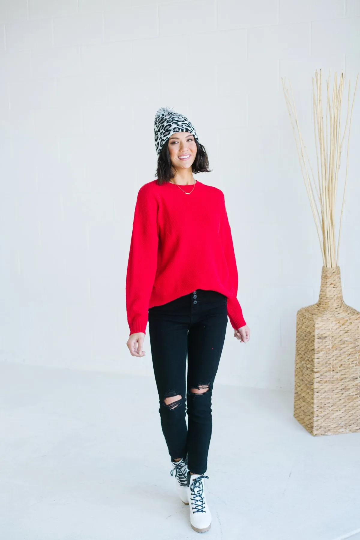 Waffle Knit Boyfriend Sweater