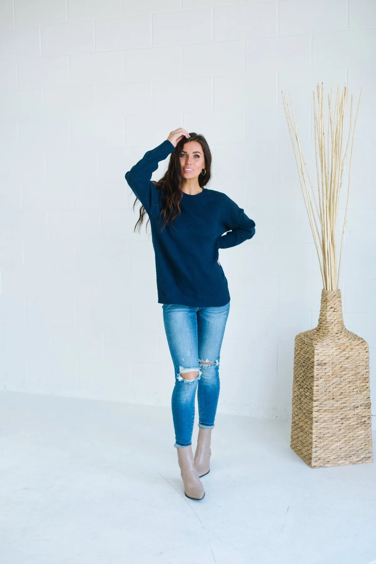 Waffle Knit Boyfriend Sweater