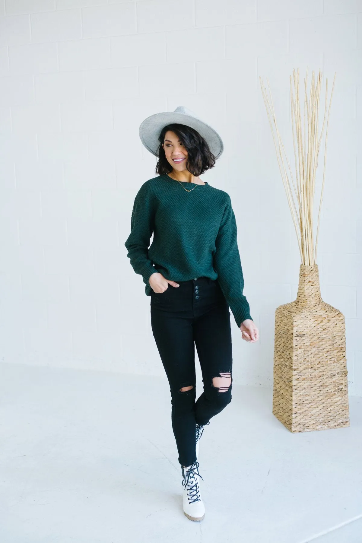 Waffle Knit Boyfriend Sweater