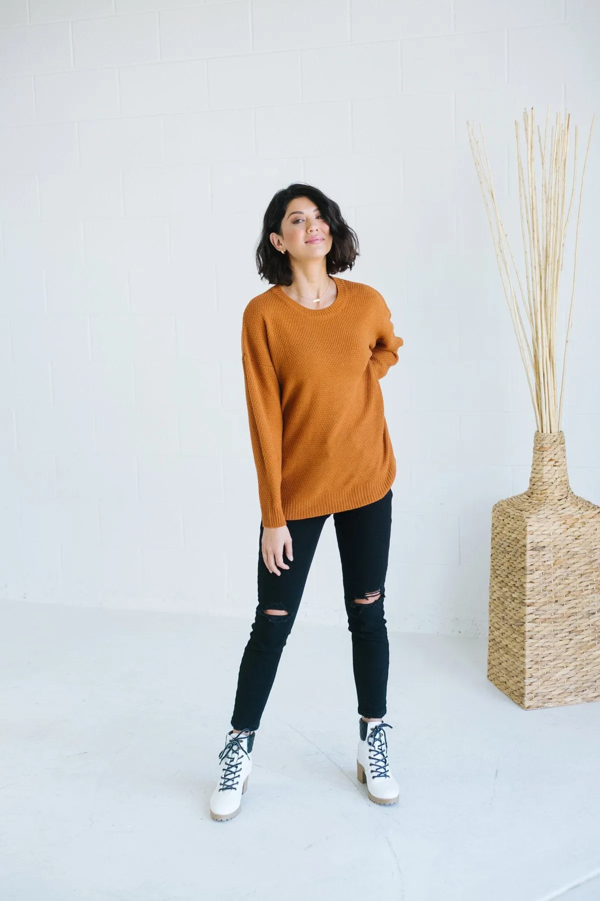 Waffle Knit Boyfriend Sweater