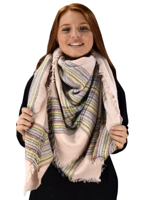 Warm Tartan Plaid Woven Oversized Fringe Scarf Blanket Shawl Wrap Pink