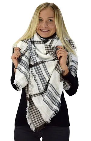 Warm Woven Oversized Tartan Plaid Blanket Scarf Shawl Tan Red Blue