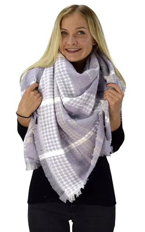 Warm Woven Oversized Tartan Plaid Blanket Scarf Shawl White Brown