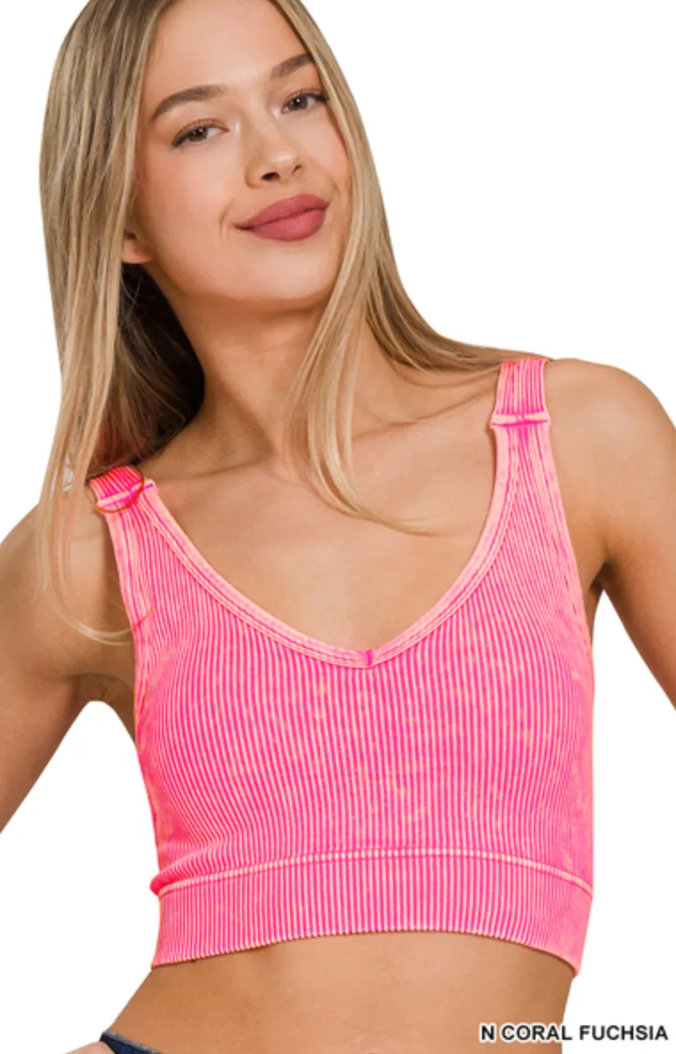 Washed Ribbed Scoop Neck Bralette w/ Removable Pads