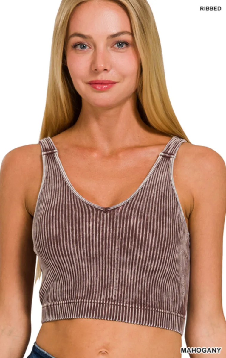 Washed Ribbed Scoop Neck Bralette w/ Removable Pads