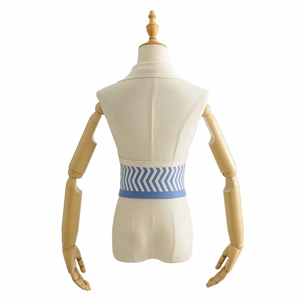 Wave pattern halter neck Lapel Collar crop vest for women 2021 knitted top knitwear Sweater