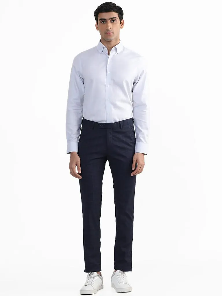 WES Formals Plain Grey Cotton Slim-Fit Shirt