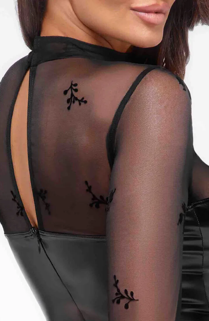Wet look X sheer mesh pencil dress - Symphony Of Desire