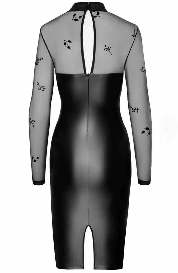 Wet look X sheer mesh pencil dress - Symphony Of Desire