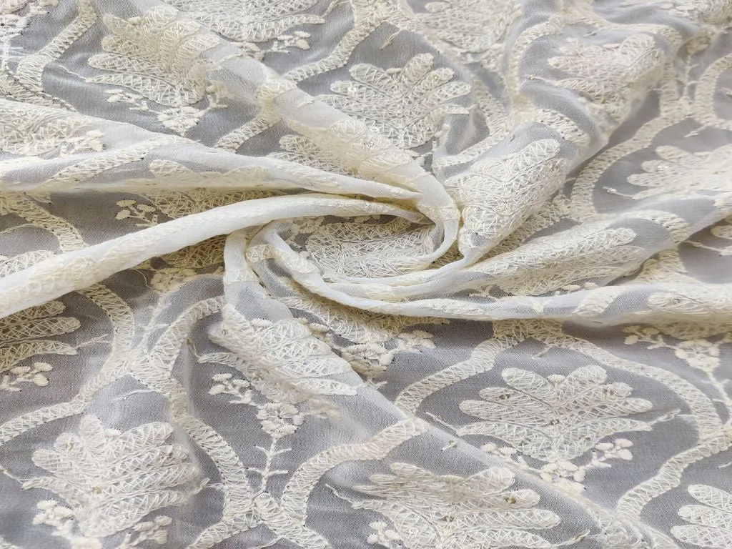 White Dyeable Lakhnawi Embroidered Georgette Fabric (Wholesale)