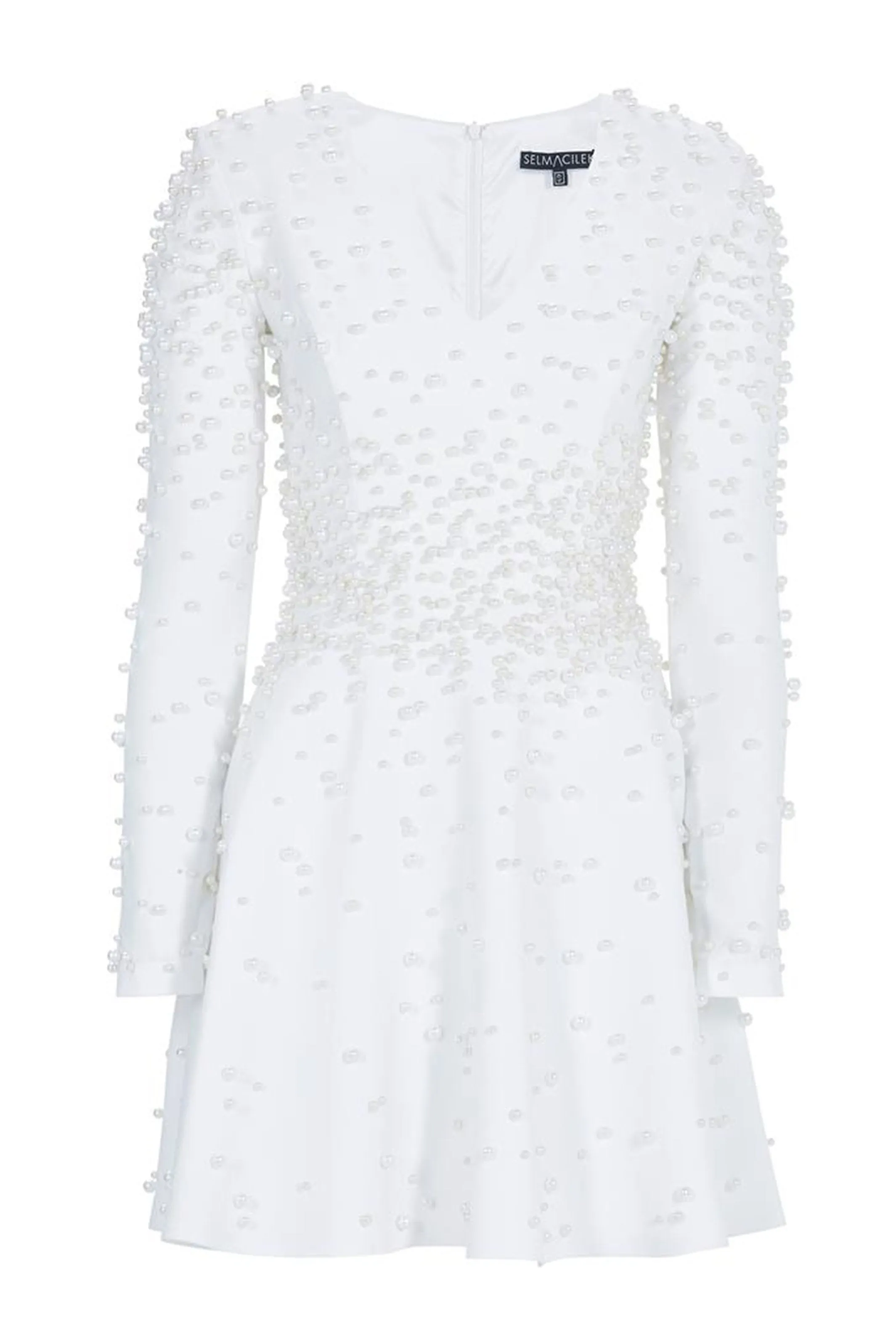 White V-Neck, Long-Sleeved, Mini Dress