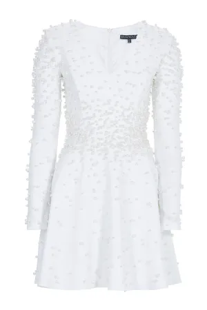 White V-Neck, Long-Sleeved, Mini Dress