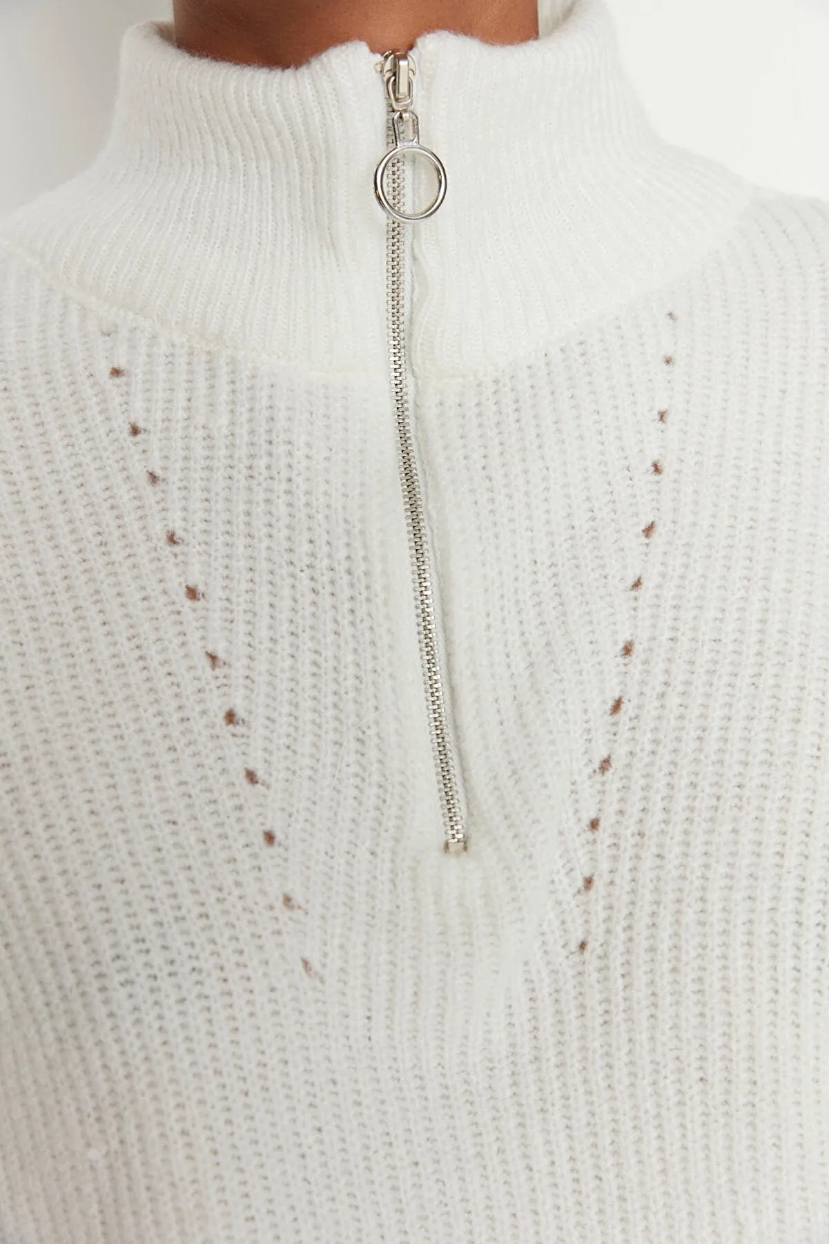 white zip sweater top