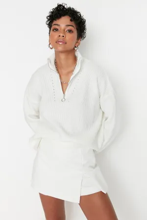 white zip sweater top