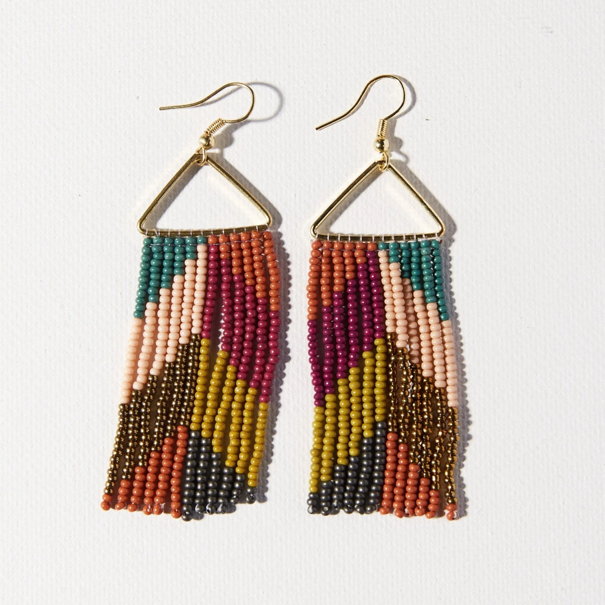 Whitney Chevron Beaded Fringe Earrings Muted Rainbow