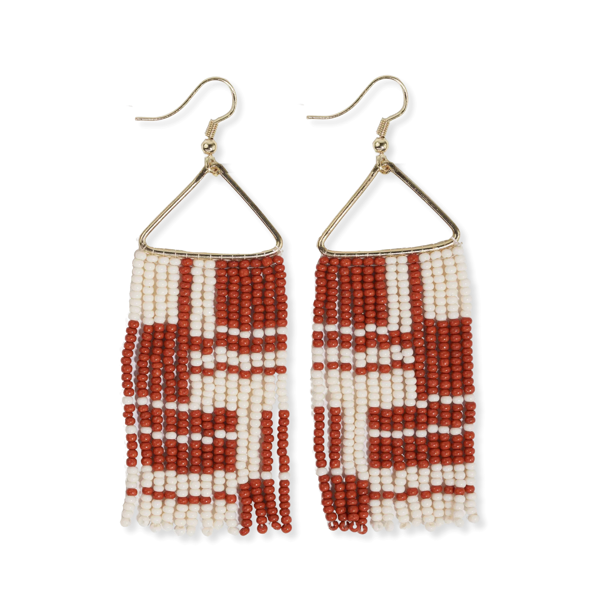 Whitney Shifting Blocks Beaded Fringe Earrings Burnt Orange