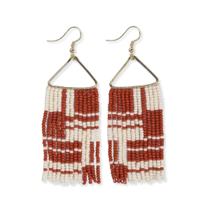 Whitney Shifting Blocks Beaded Fringe Earrings Burnt Orange