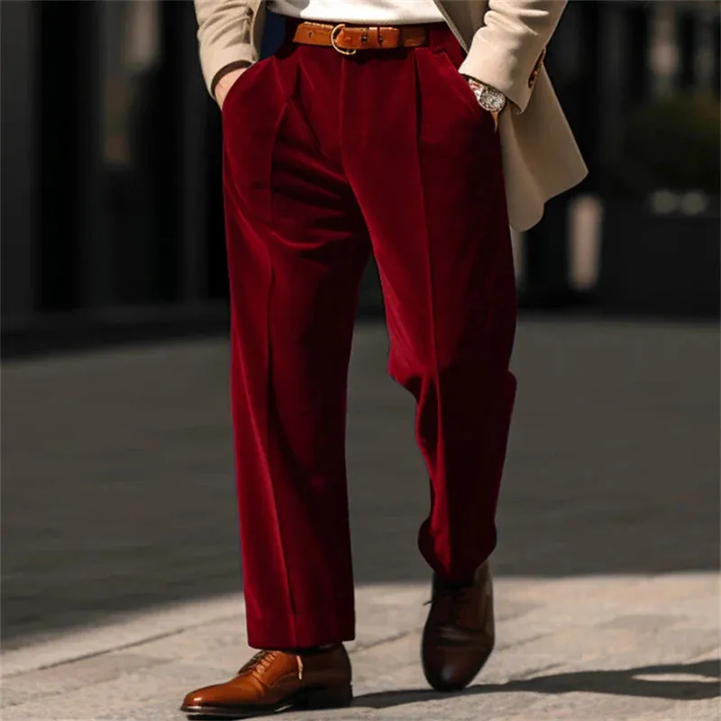 Wiaofellas  -  Leisure Solid Color Velvet Trousers Mens New Casual Loose Straight Pants Spring Fall Fashion Suit Pants For Men Streetwear