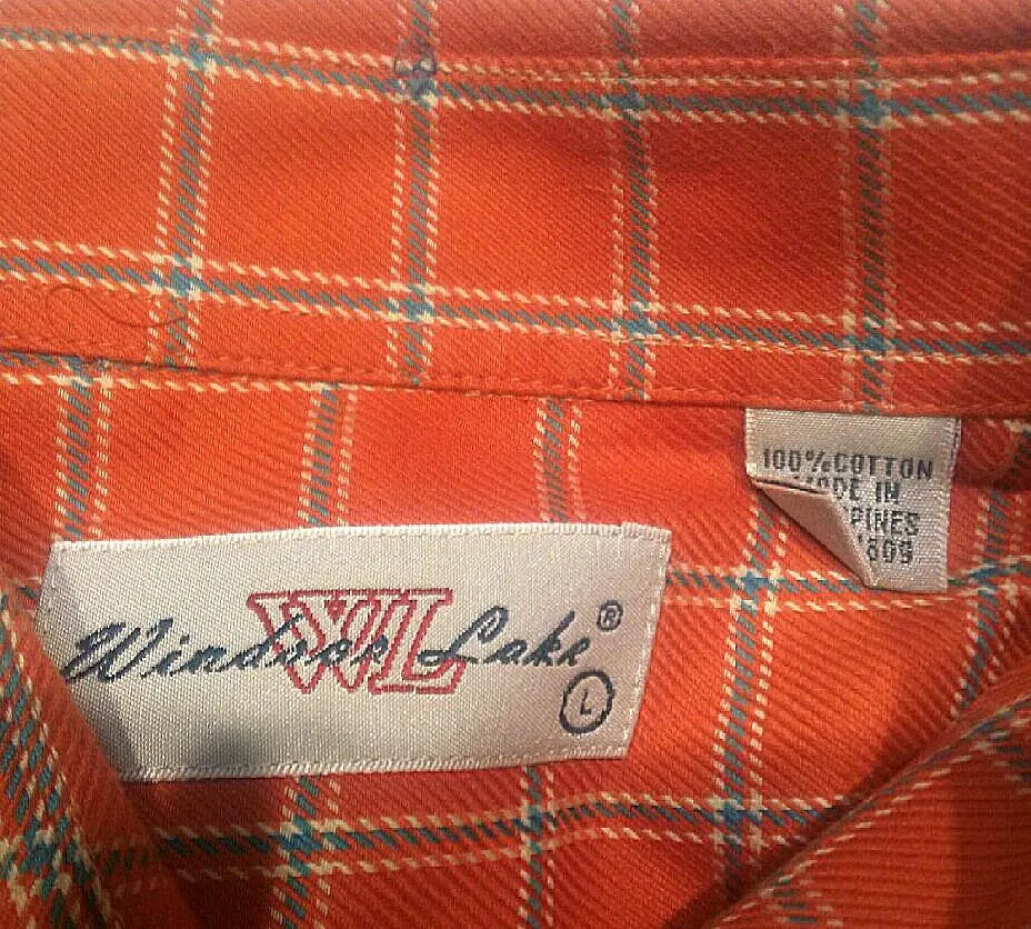 Windsor Lake Orange Check Cotton BD Casual Shirt- size L