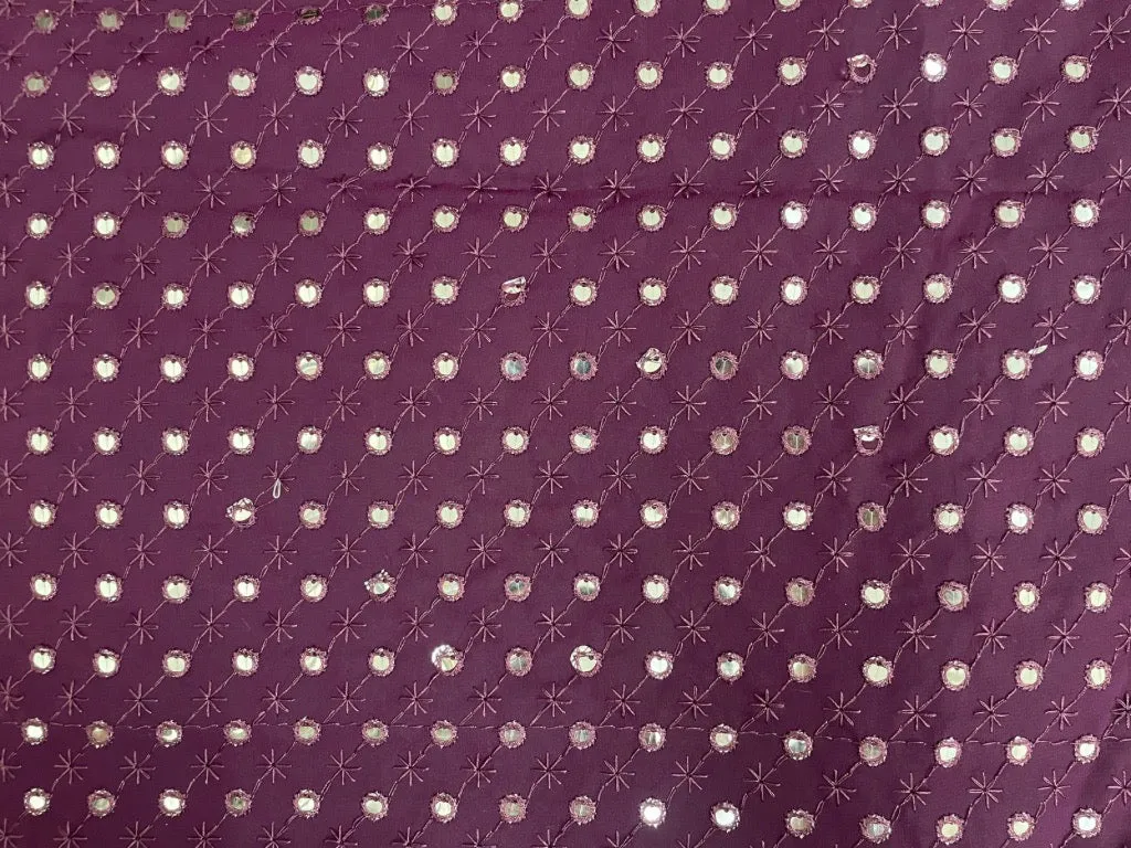 Wine Mirror Work Embroidered Georgette Fabric