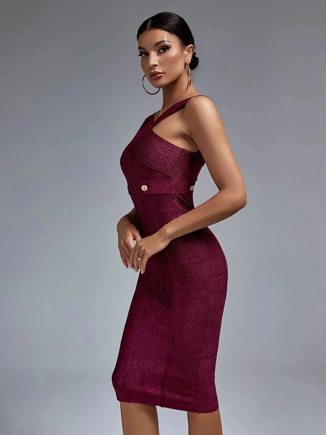 Wine Red Halter Neck Midi Bodycon Dress