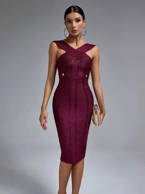 Wine Red Halter Neck Midi Bodycon Dress