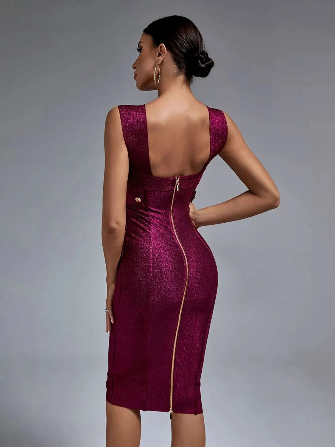 Wine Red Halter Neck Midi Bodycon Dress