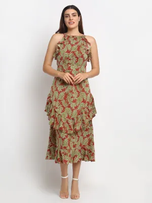 Women Maroon Print Long Length Dress