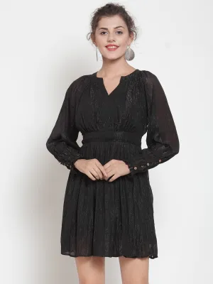 Women Self Design Black V-Neck Dress