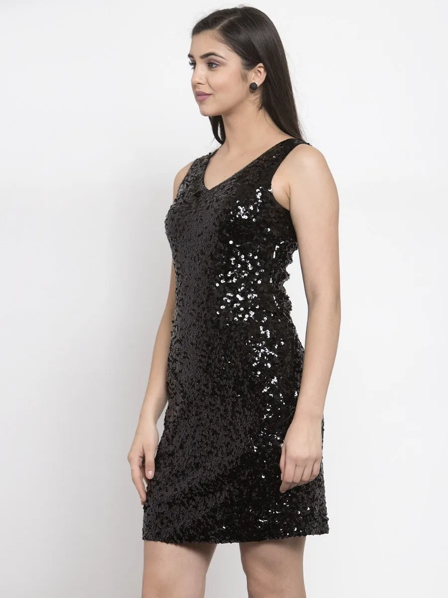 Women Sequinned Black Slim Fit Mini Dress