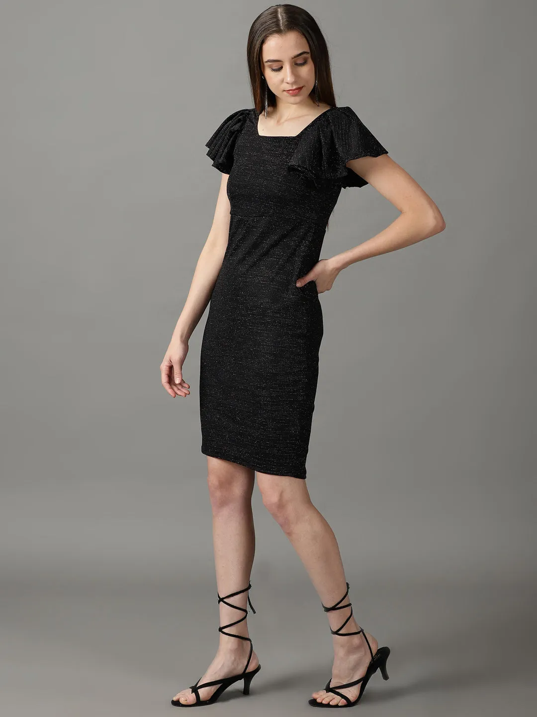Women's Black Embellished Bodycon Dress