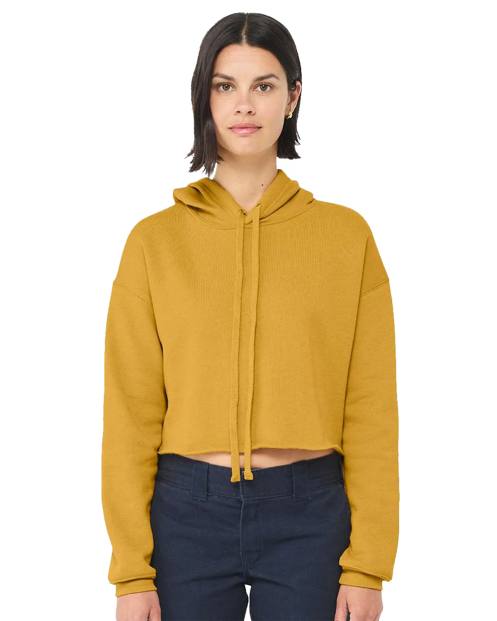 Women's Cropped Fleece Hoodie - Heather Mustard