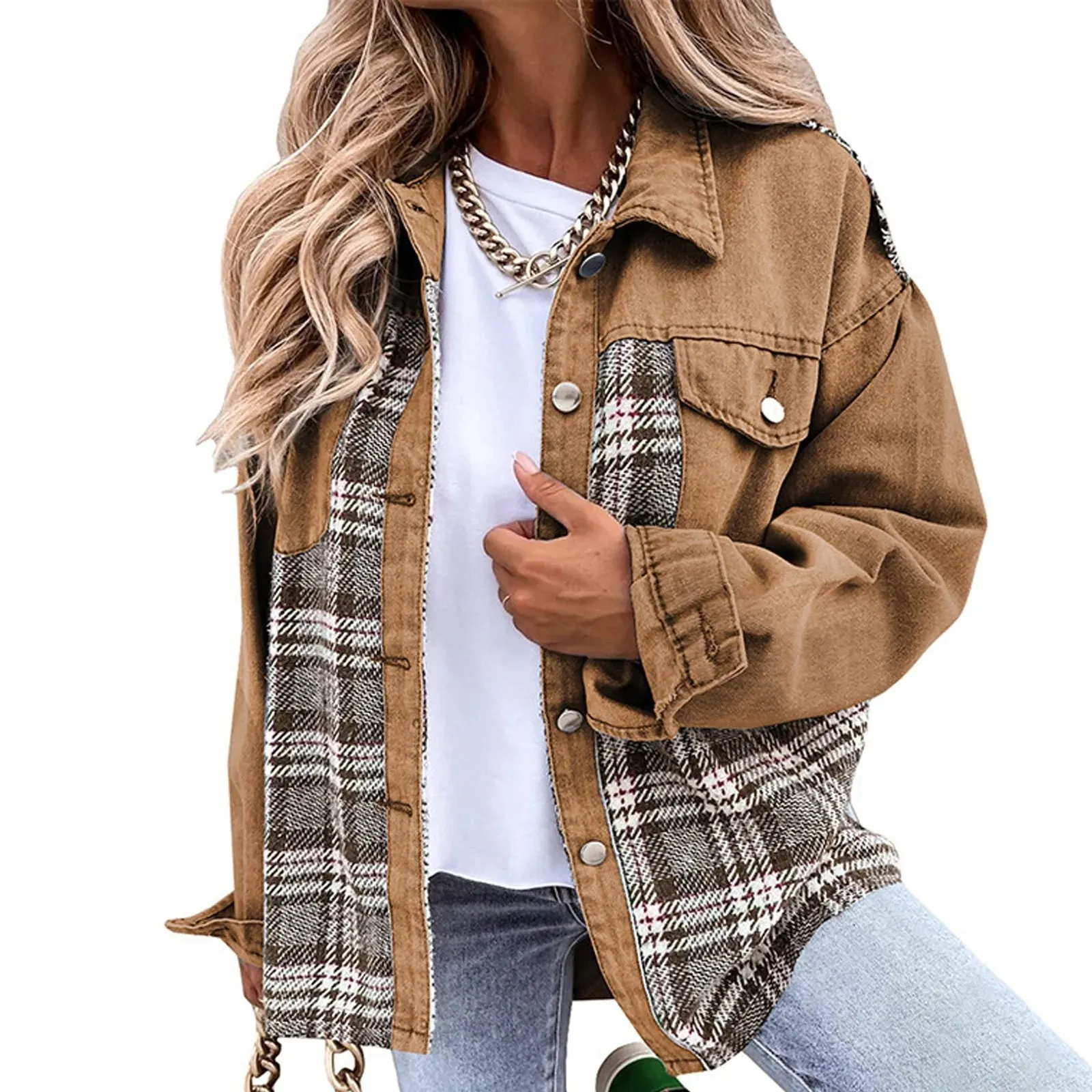 Women's Denim Jacket Classic Lapel Button Down - Fall Fashion