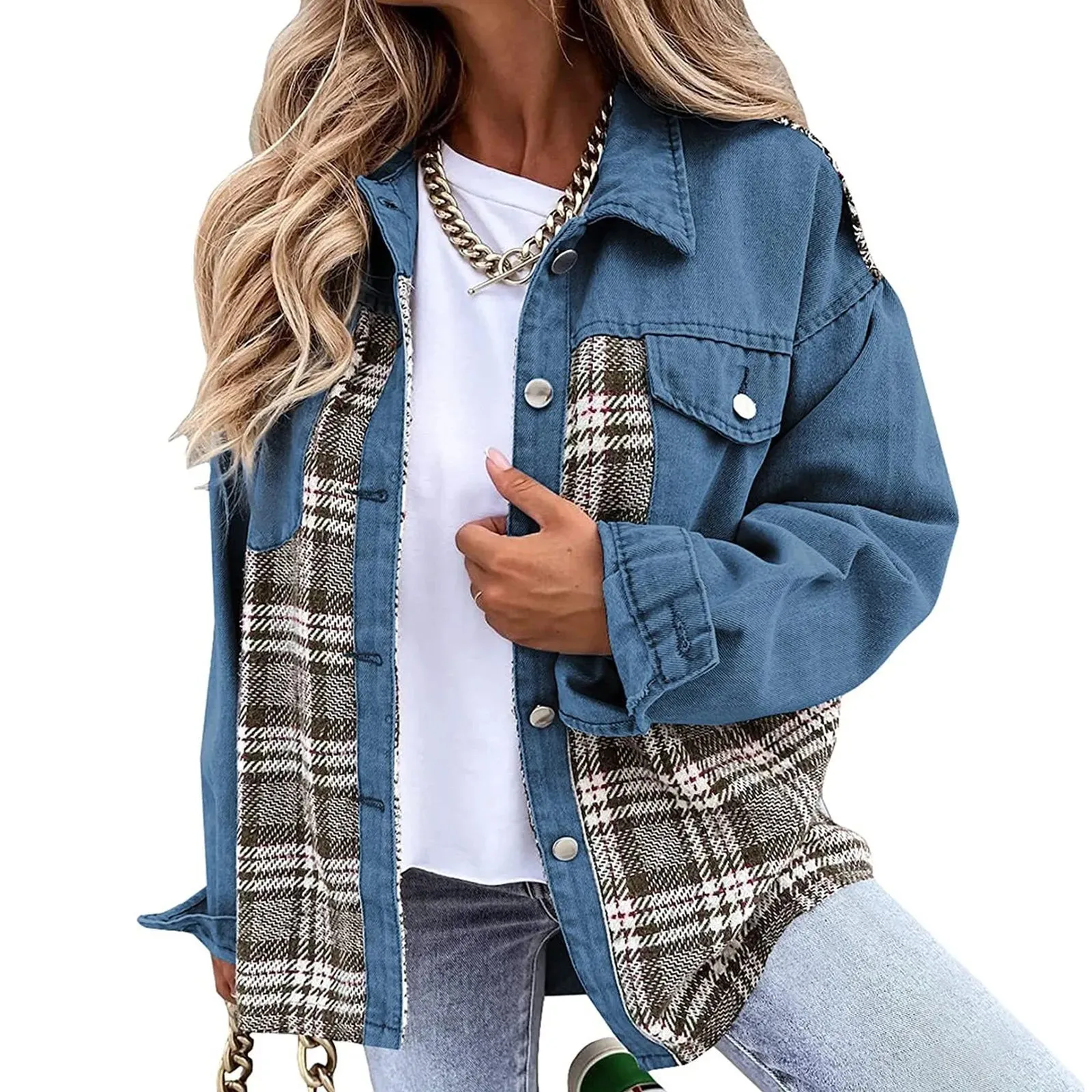 Women's Denim Jacket Classic Lapel Button Down - Fall Fashion
