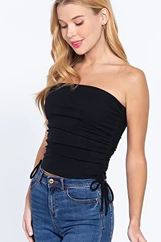 Womens-Drawstring Side Ruched Detail Tube Top