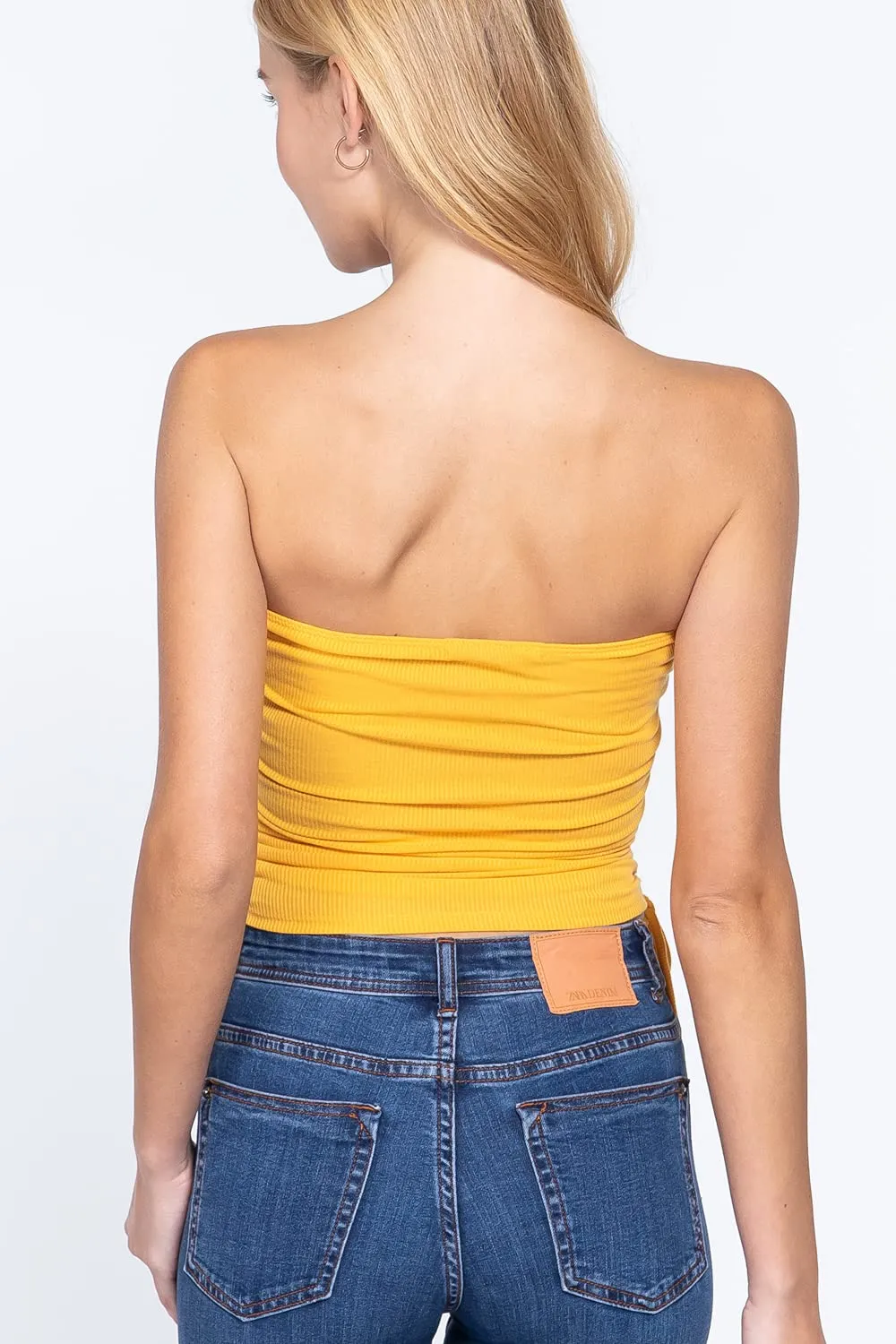 Womens-Drawstring Side Ruched Detail Tube Top