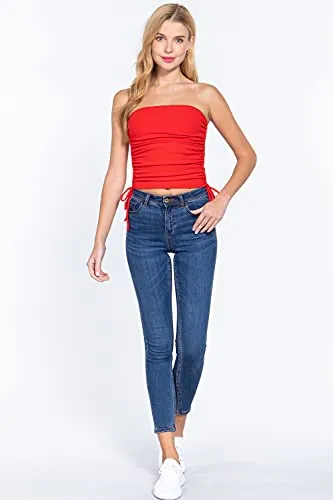Womens-Drawstring Side Ruched Detail Tube Top