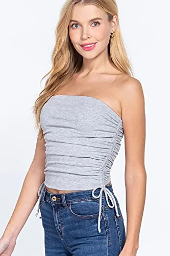 Womens-Drawstring Side Ruched Detail Tube Top