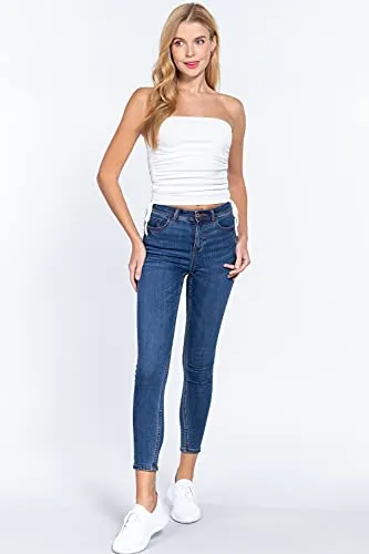Womens-Drawstring Side Ruched Detail Tube Top
